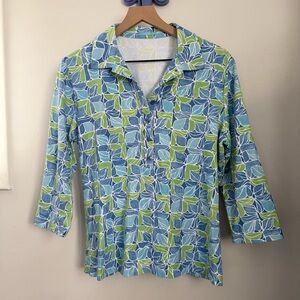 J.McLaughlin XL Button Up Shirt Tropical Resort Catalina Cloth Green Blue